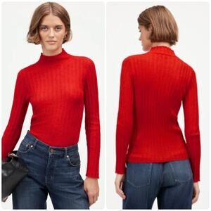 NEW Size Large Madewell Alpaca Blend Mock Neck Ribbed Knit Sweater Cherry Red